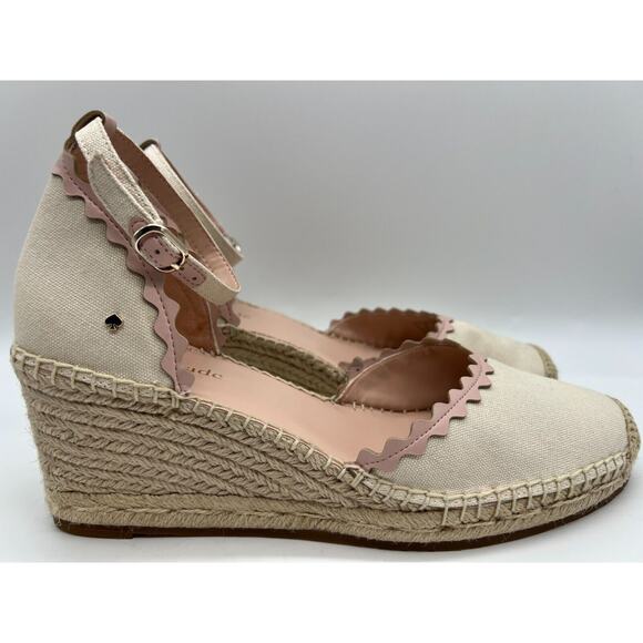 Kate Spade Thea Espadrilles Wedge Sandal Women's Ivory Canvas Size 10B - Picture 1 of 11